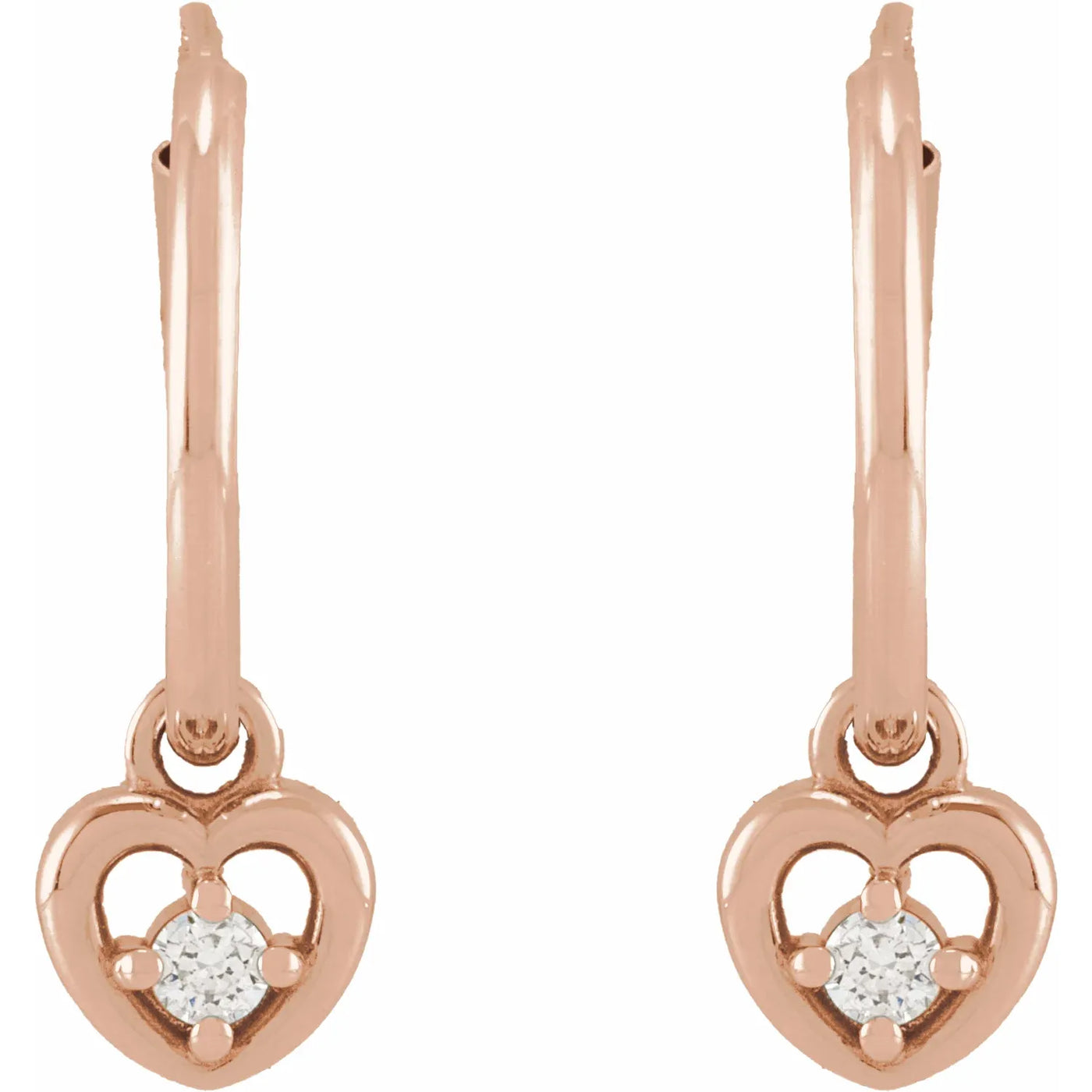 14K Rose .06 CTW Natural Diamond Heart Hoop Earrings