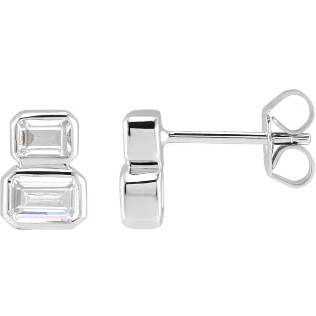 14K White 1 CTW Lab-Grown Diamond Two-Stone Stud Earrings