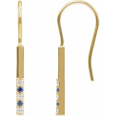 14K Yellow Natural Blue Sapphire & .08 CTW Natural Diamond Bar Earrings