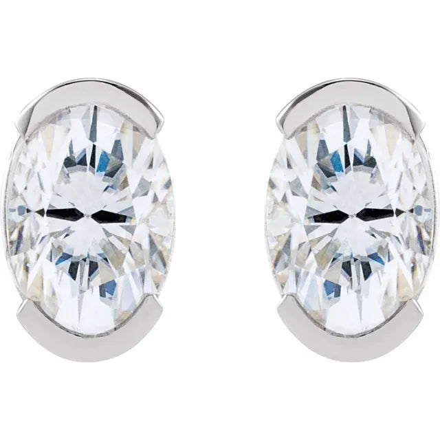 14K White 6x4 mm Lab-Grown Moissanite Stud Earrings