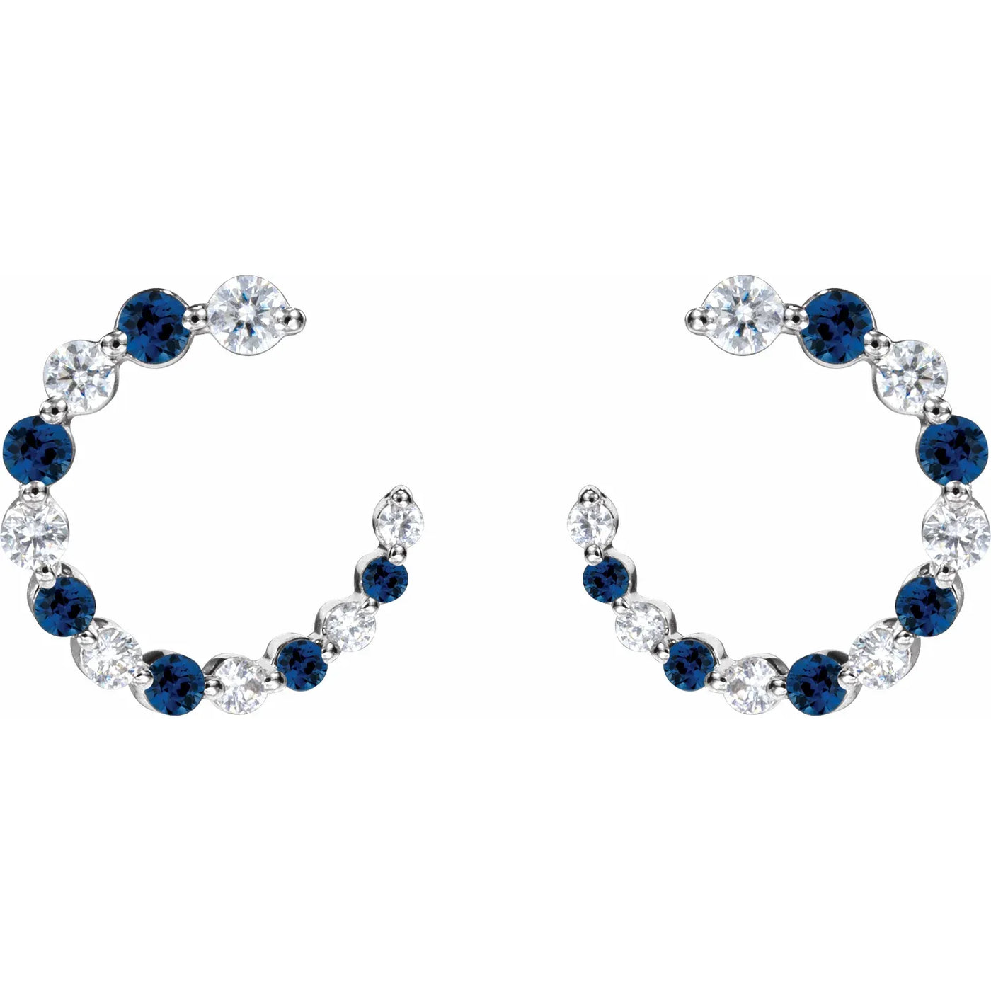 14K White Natural Blue Sapphire & 1/3 CTW Natural Diamond Hoop Earrings