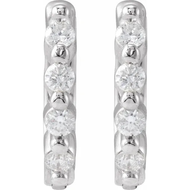 14K White 1/10 CTW Natural Diamond 10.74 mm Hinged Hoop Earrings