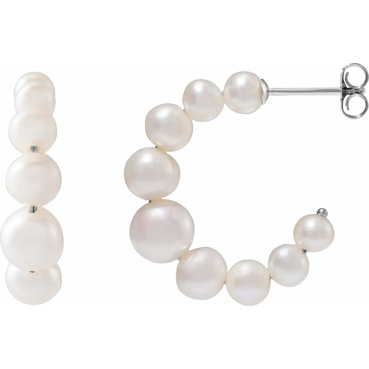 Sterling Silver Cultured White Freshwater Pearl Hoop Earrings