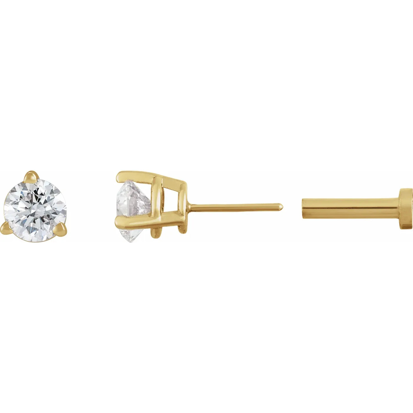 14K Yellow 1/5 CT Natural Diamond Press Fit Back Stud Earring