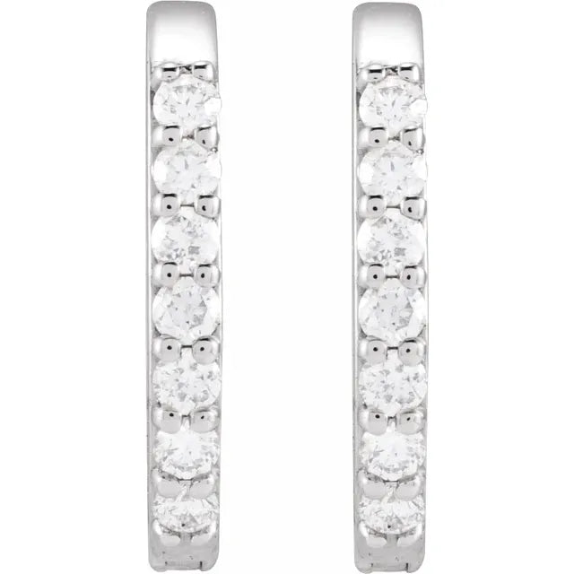 14K White 1/6 CTW Natural Diamond 15 mm Hoop Earrings