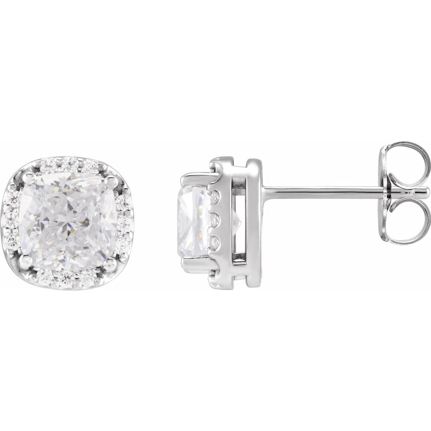 14K White Lab-Grown Moissanite & 1/10 CTW Natural Diamond Halo-Style Earrings