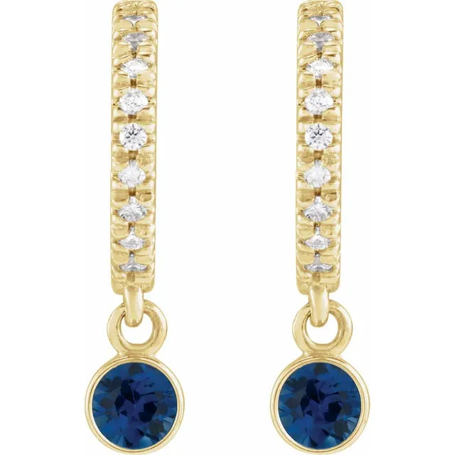 14K Yellow Natural Blue Sapphire & .08 Natural Diamond Hoop Earrings