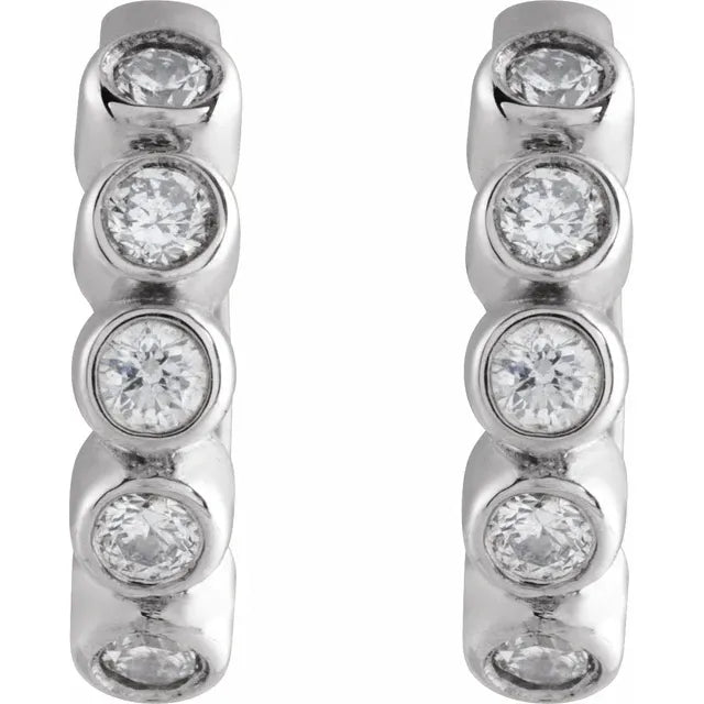 14K White 1/5 CTW Natural Diamond 12.24 mm Hinged Hoop Earrings