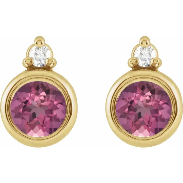 14K Yellow 4 mm Natural Pink Tourmaline & .03 CTW Natural Diamond Earrings