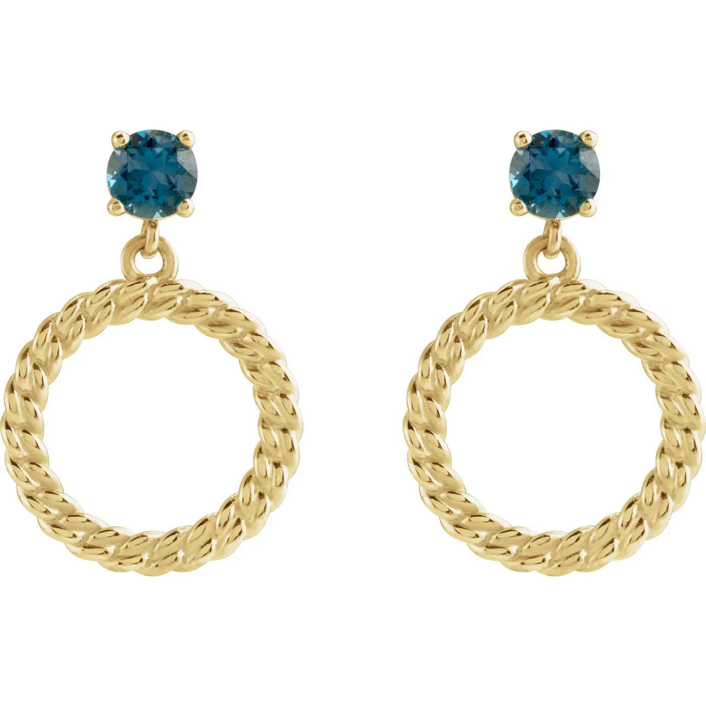 14K Yellow Natural London Blue Topaz Chain Link Earrings