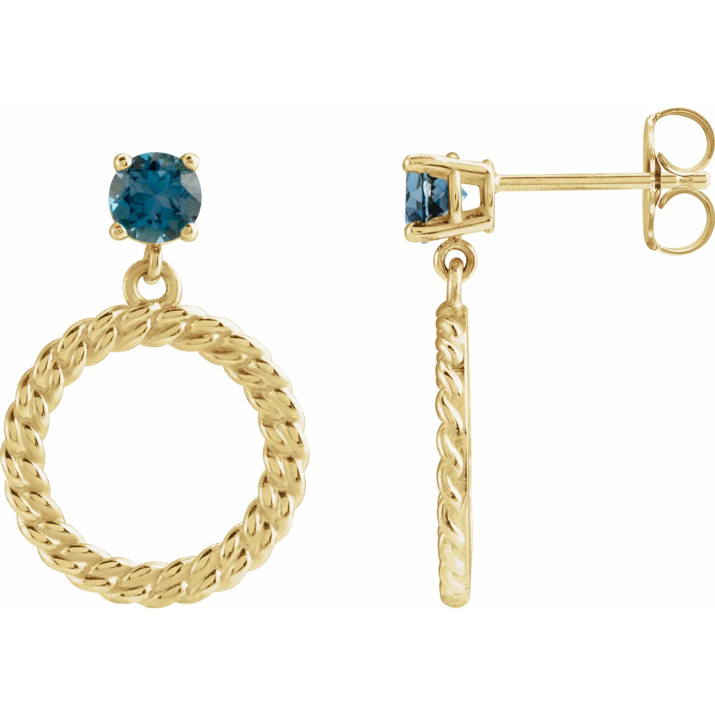 14K Yellow Natural London Blue Topaz Chain Link Earrings