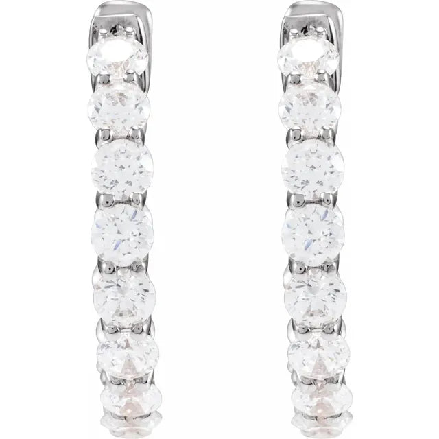 14K White Gold 2 1/5 CTW Natural Diamond Inside-Outside Hoop Earrings