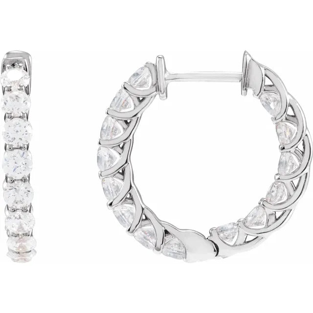 14K White Gold 2 1/5 CTW Natural Diamond Inside-Outside Hoop Earrings