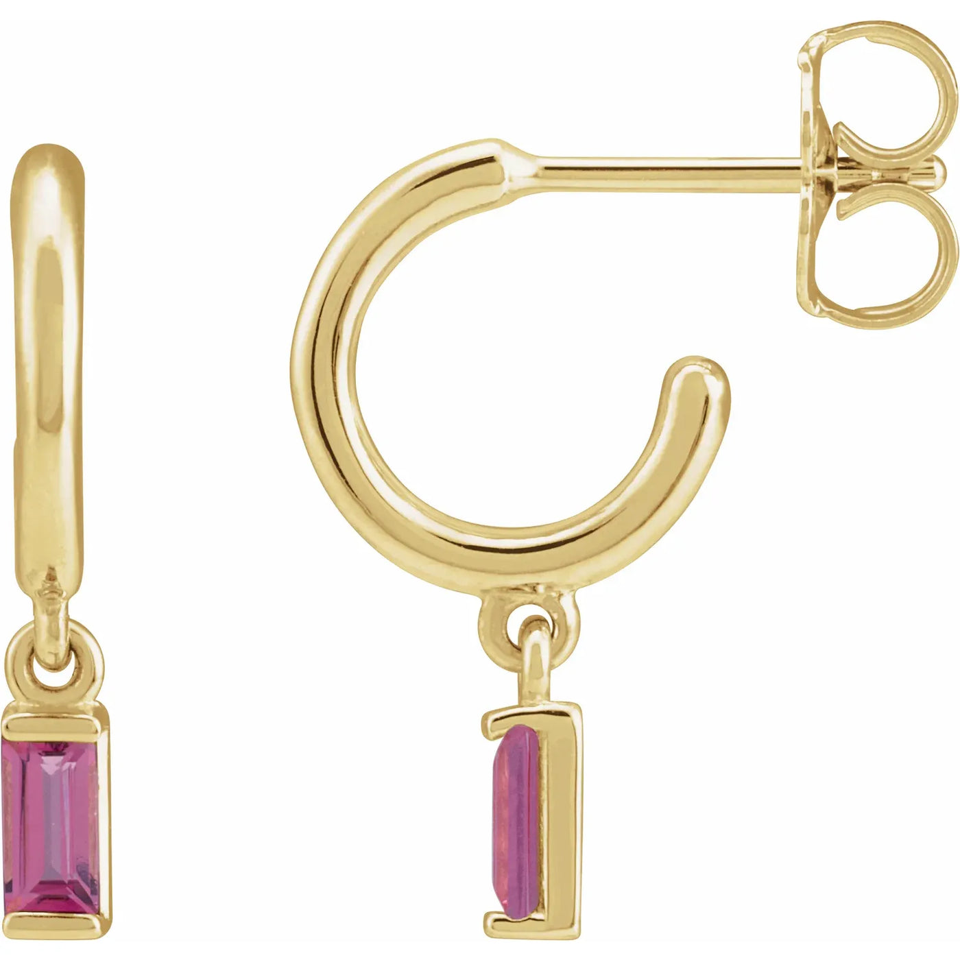 14K Yellow Natural Pink Tourmaline 17.6 mm Hoop Earrings