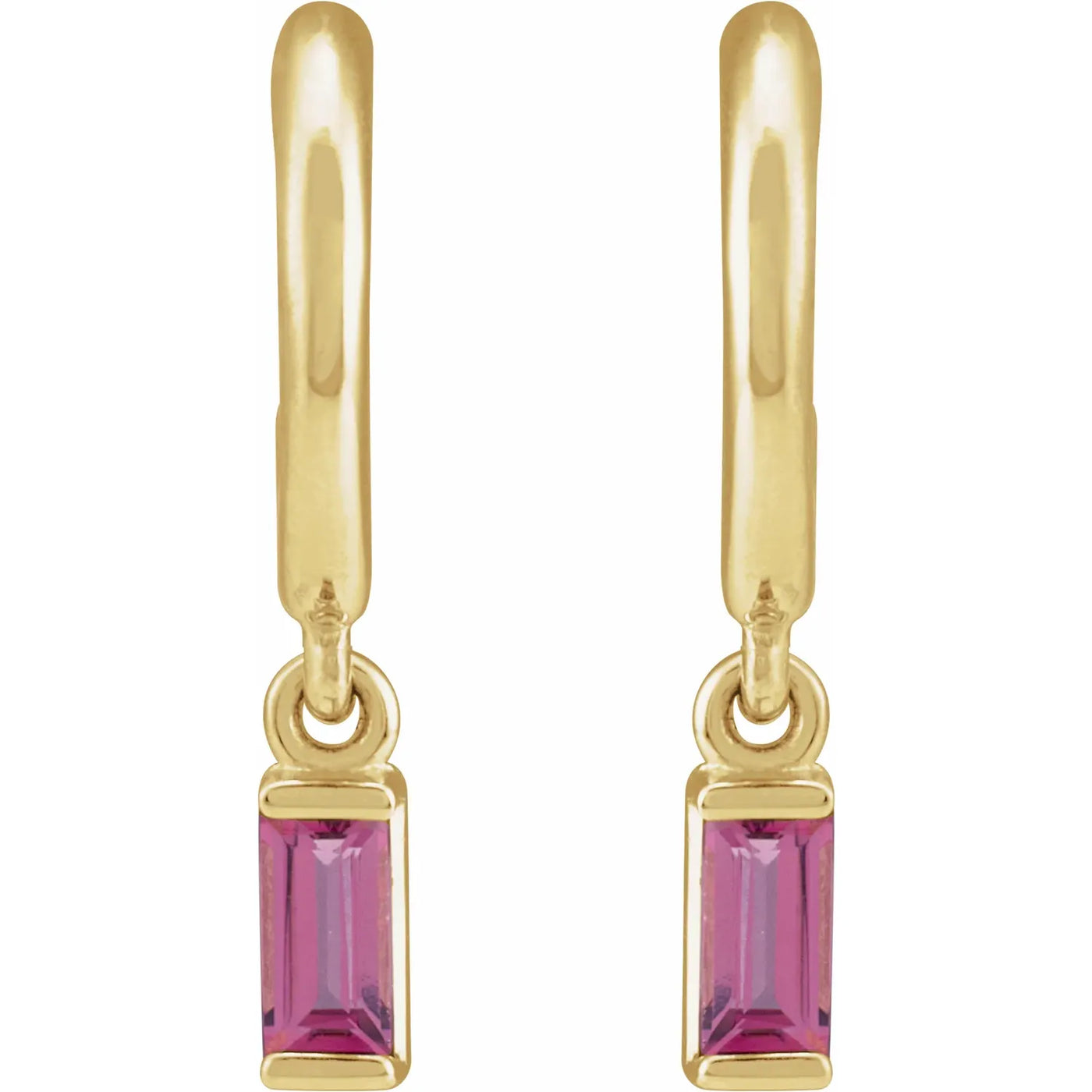 14K Yellow Natural Pink Tourmaline 17.6 mm Hoop Earrings