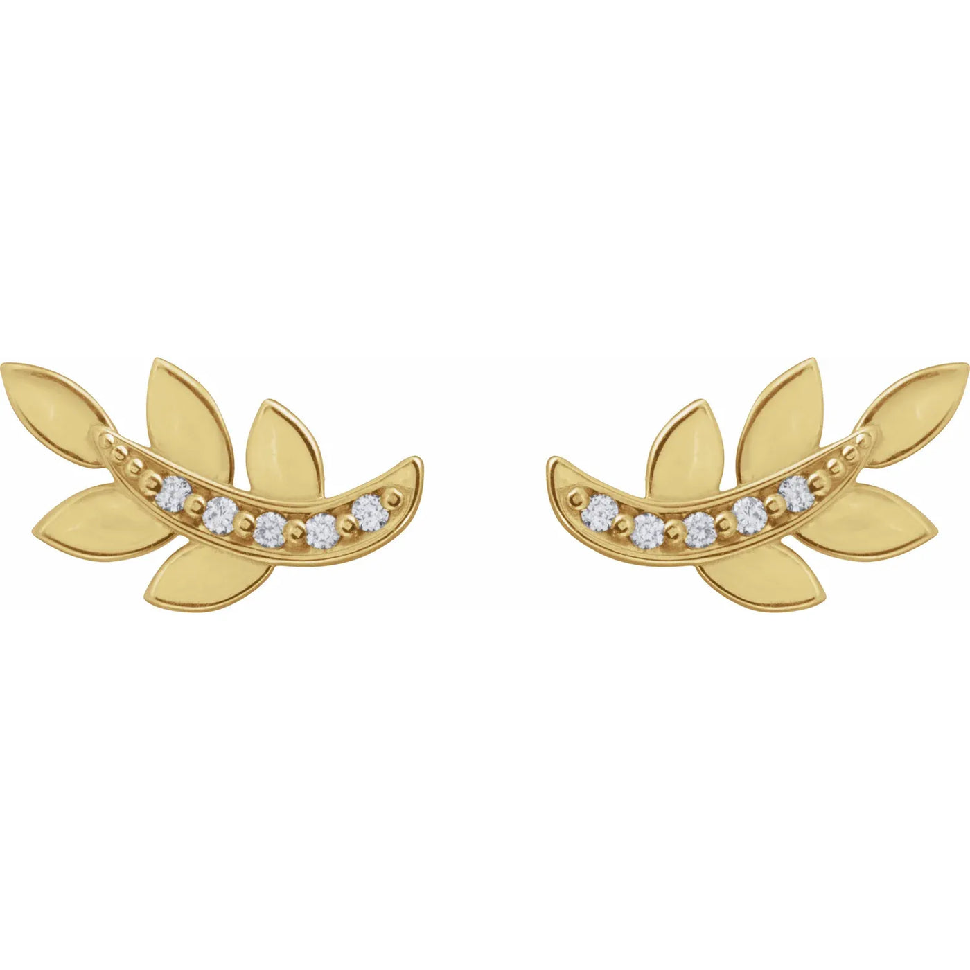 14K Yellow .07 CTW Natural Diamond Leaf Earrings