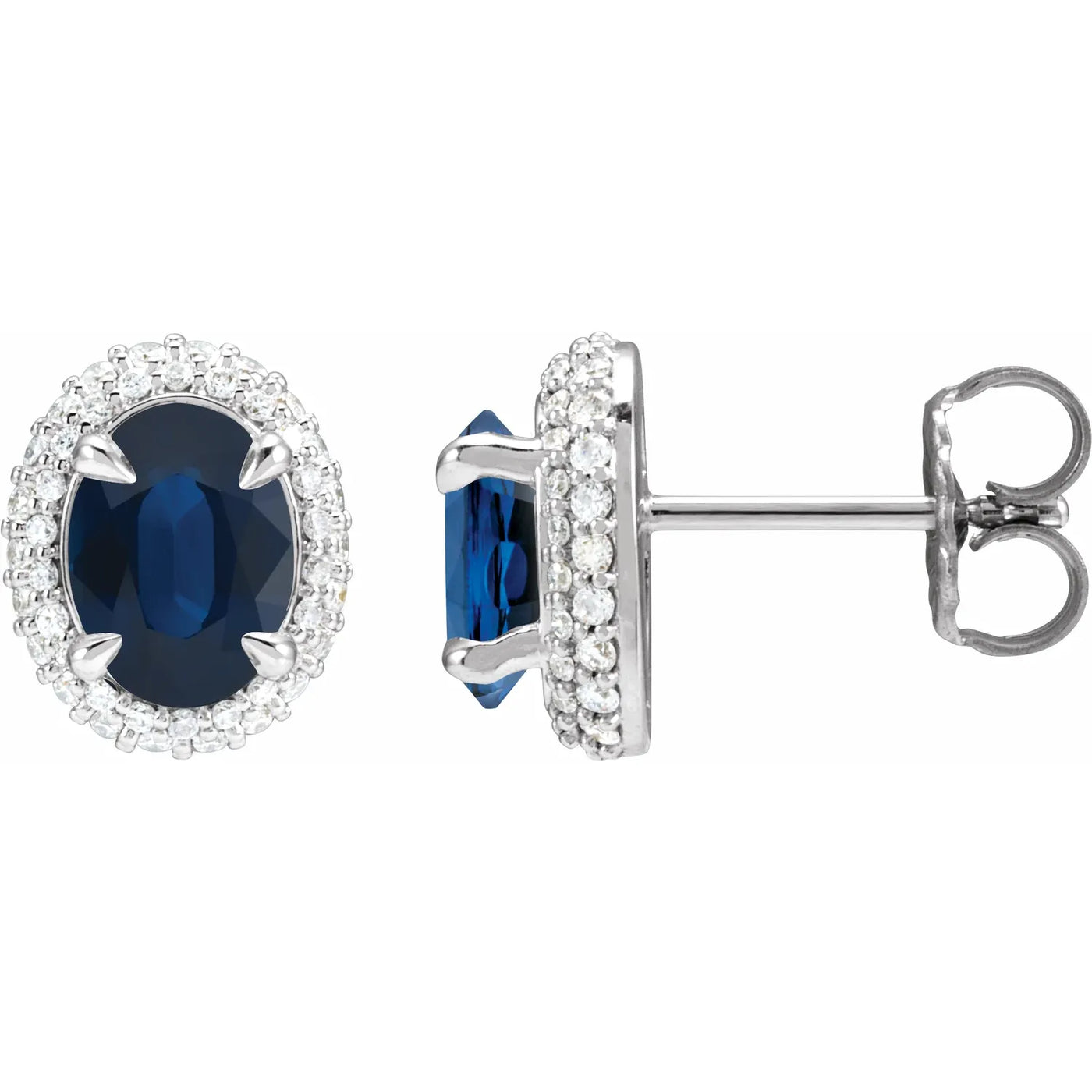 14K White Natural Blue Sapphire & 1/2 CTW Natural Diamond Double Halo-Style Earrings