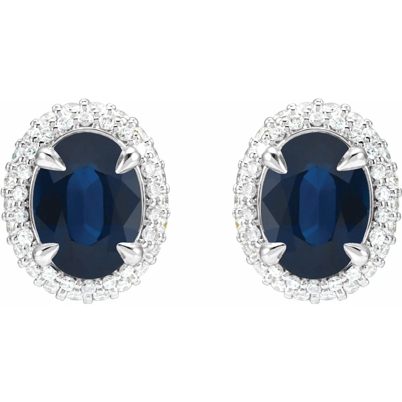 14K White Natural Blue Sapphire & 1/2 CTW Natural Diamond Double Halo-Style Earrings