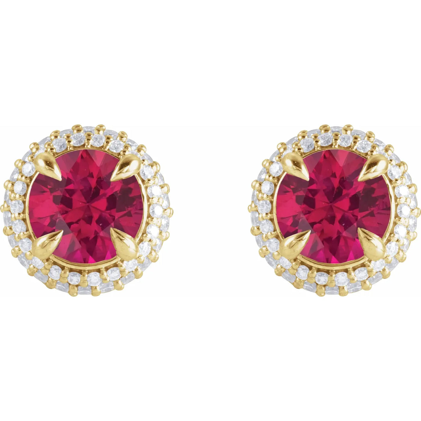 14K Yellow Lab-Grown Ruby & 1/2 CTW Lab-Grown Diamond Halo-Style Earrings