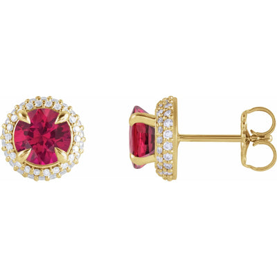 14K Yellow Lab-Grown Ruby & 1/2 CTW Lab-Grown Diamond Halo-Style Earrings