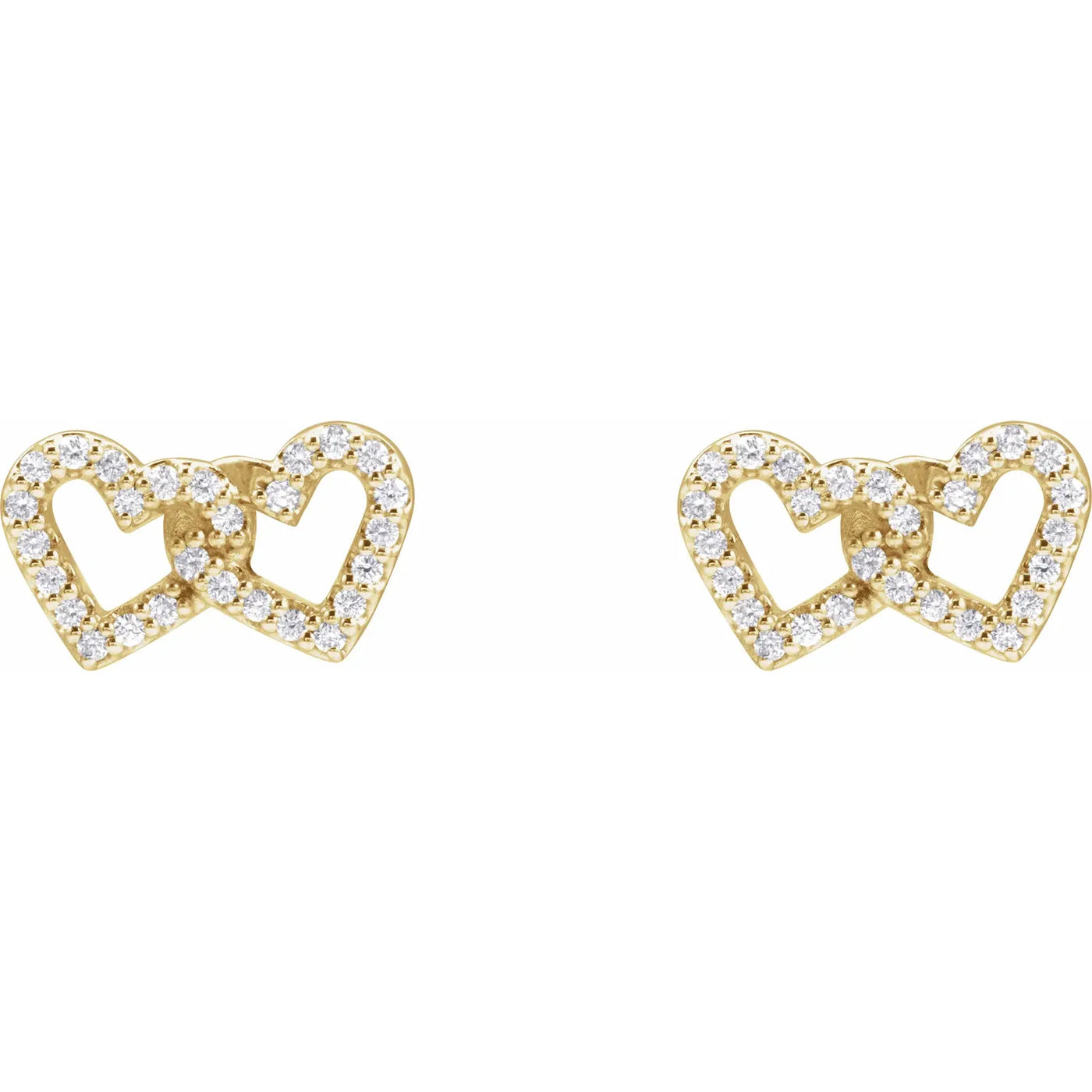 14K Yellow 1/5 CTW Natural Diamond Interlocking Heart Earrings