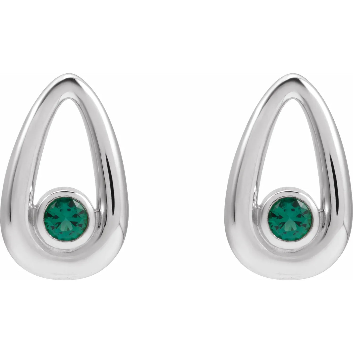 14K White Lab-Grown Emerald Geometric Earrings