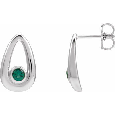 14K White Lab-Grown Emerald Geometric Earrings