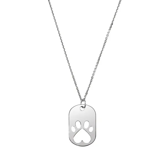 14K White Gold Our Cause for Paws Dog Tag Necklace