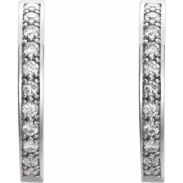 14K White Gold 1 CTW Natural Diamond Inside-Outside Hoop Earrings