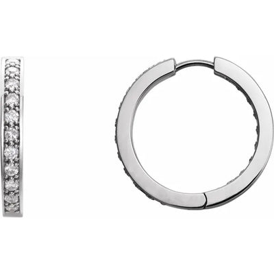 14K White Gold 1 CTW Natural Diamond Inside-Outside Hoop Earrings