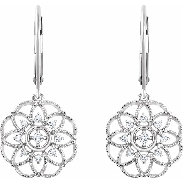 14K White 1/5 CTW Natural Diamond Granulated Filigree Earrings