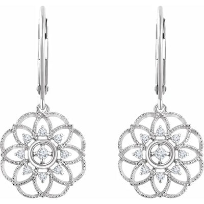 14K White 1/5 CTW Natural Diamond Granulated Filigree Earrings