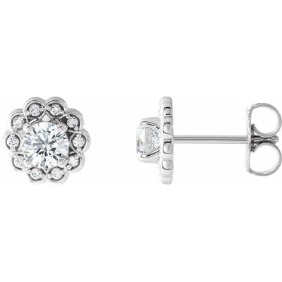 14K White Gold 5/8 CTW Natural Diamond Halo-Style Stud Earrings