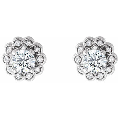 14K White Gold 5/8 CTW Natural Diamond Halo-Style Stud Earrings