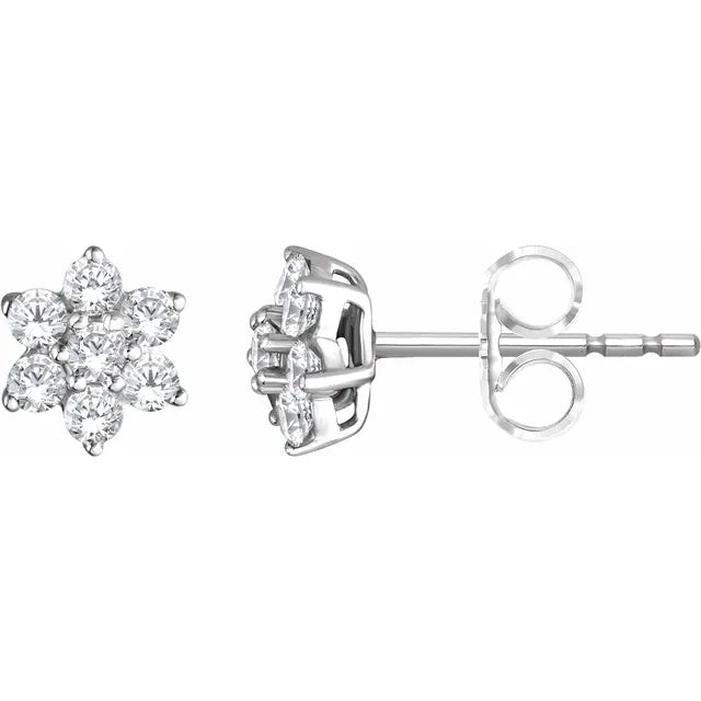 14K White 3/8 CTW Natural Diamond Flower Earrings