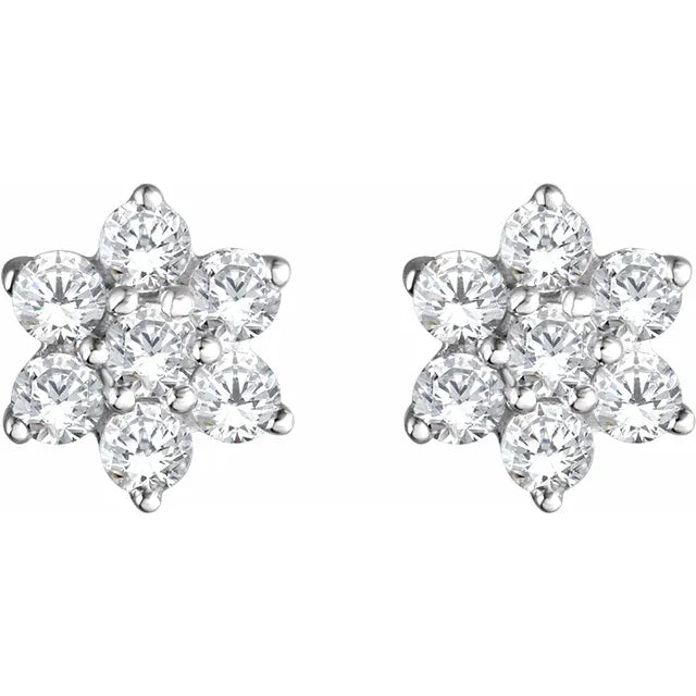 14K White 3/8 CTW Natural Diamond Flower Earrings