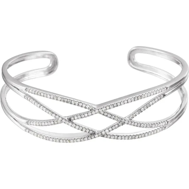 14K White Gold 3/4 CTW Natural Diamond Criss-Cross Cuff Bracelet