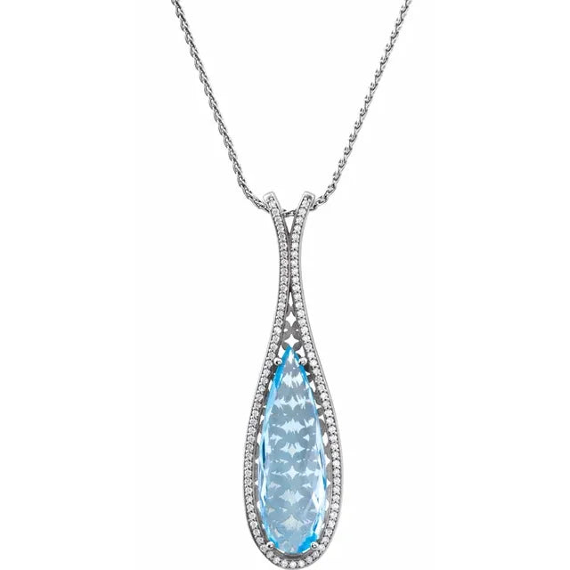 14K White Gold Natural Sky Blue Topaz & 1/2 CTW Natural Diamond Necklace