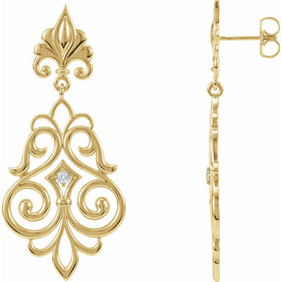 14K Yellow .06 CTW Natural Diamond Fleur-de-Lis Earrings