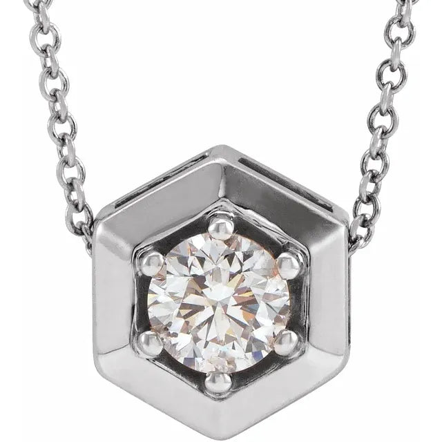 14K White Gold 1/2 CT Natural Diamond Geometric  Necklace