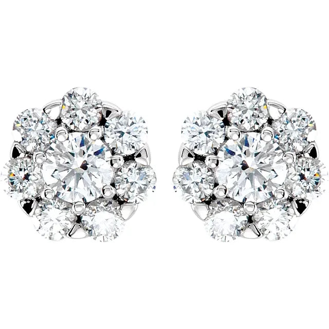 14K White 5/8 CTW Natural Diamond Cluster Earrings