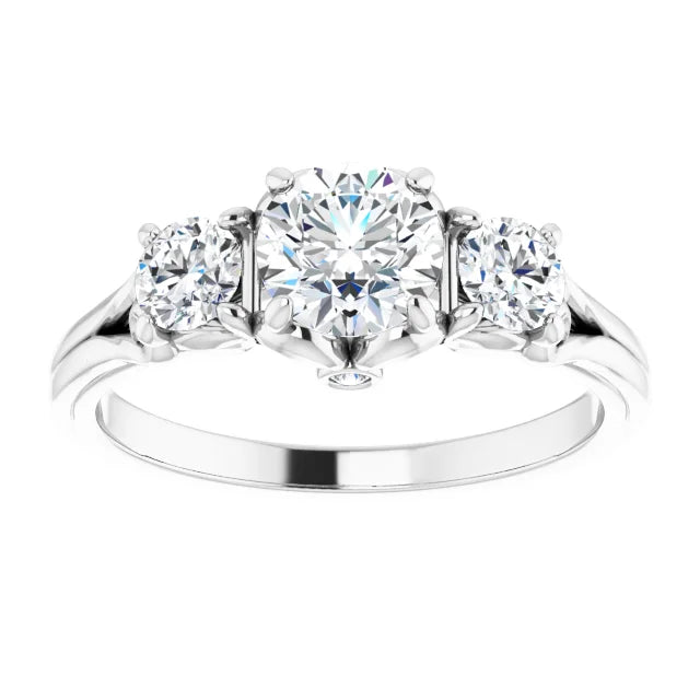 14K White Gold 6.5 mm Round 1/2 CTW Natural Diamond Semi-Set Engagement Ring