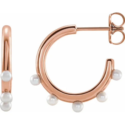 14K Rose Cultured Seed Pearl Hoop Earrings