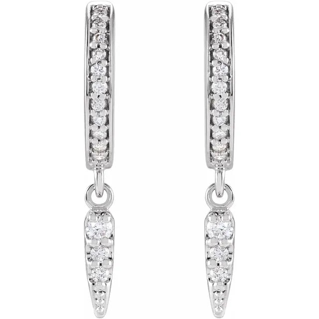 14K White 1/5 CTW Natural Diamond Hinged Hoop Spike Earrings