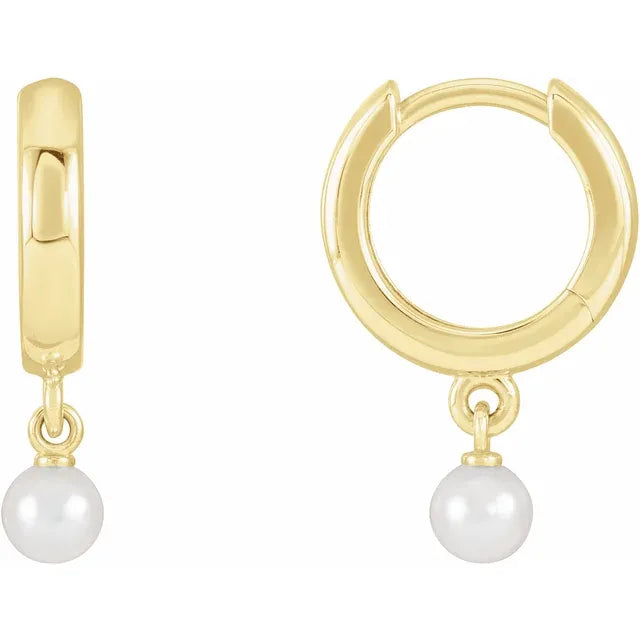 14K Yellow Cultured Seed Pearl Hoop Earrings