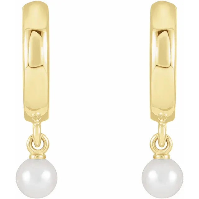 14K Yellow Cultured Seed Pearl Hoop Earrings