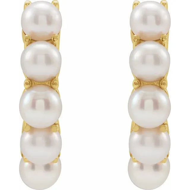 14K Yellow Cultured White Freshwater Pearl 14 mm Huggie Hoop Earrings