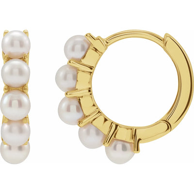 14K Yellow Cultured White Freshwater Pearl 14 mm Huggie Hoop Earrings