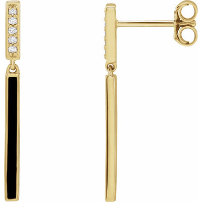 14K Yellow .06 CTW Natural Diamond & Black Enamel Bar Earrings