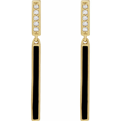 14K Yellow .06 CTW Natural Diamond & Black Enamel Bar Earrings